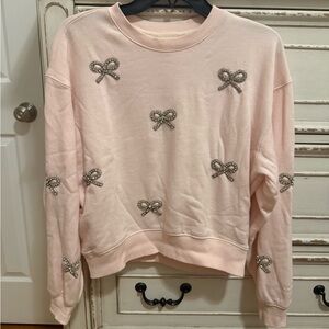 LoveShackFancy Amiyla Sweater with Silver Bow Embellishments